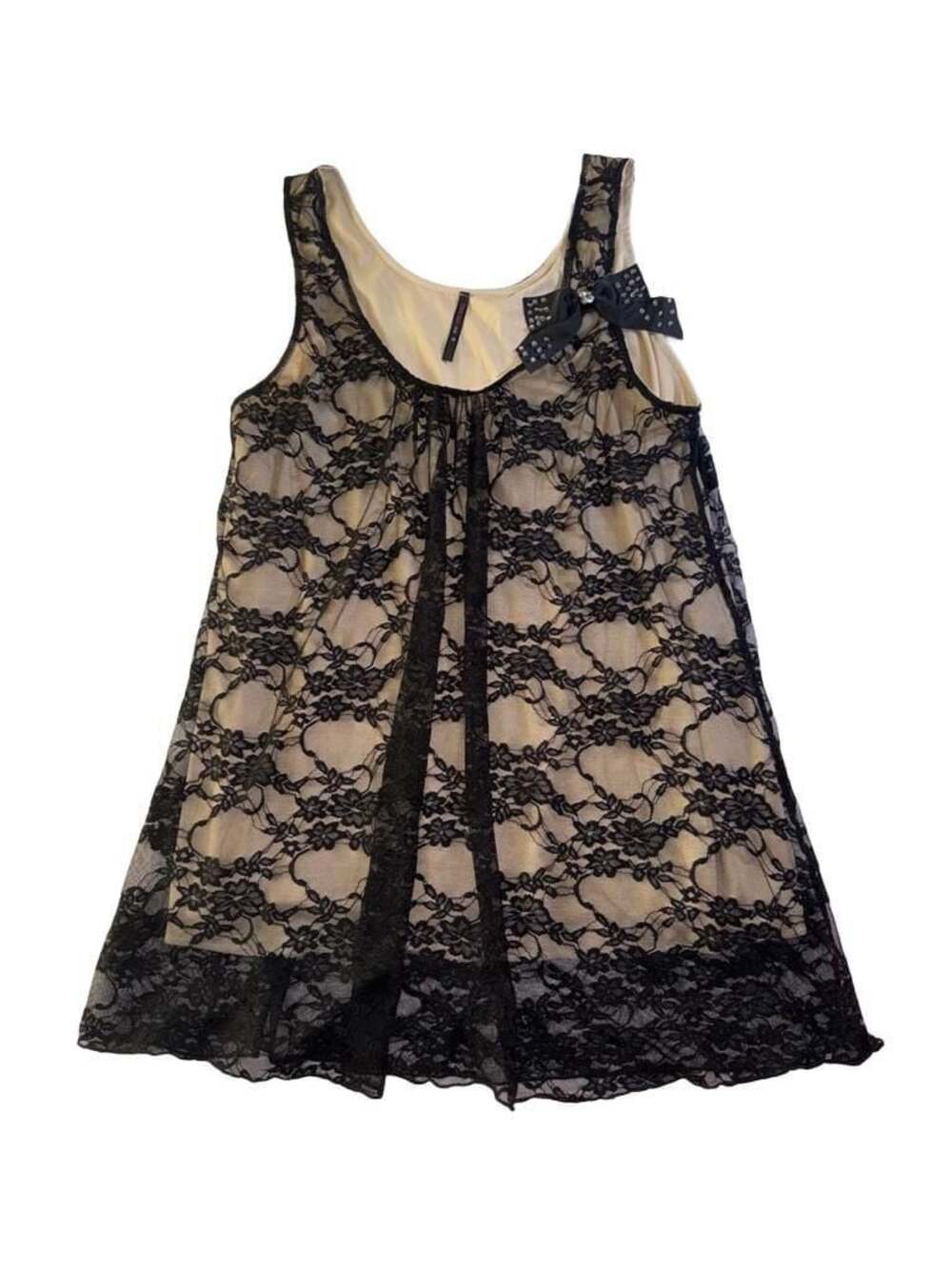 Candy Rain Plus Size 3X Black Lace Overlay Tank Top with Beaded Bow